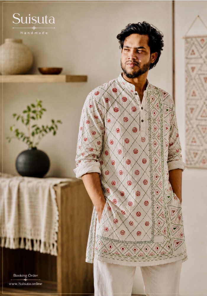 Suisuta Heritage Smart Shirt – হাতে কাজের ইয়াং মেনস ফতুয়া - Image 4