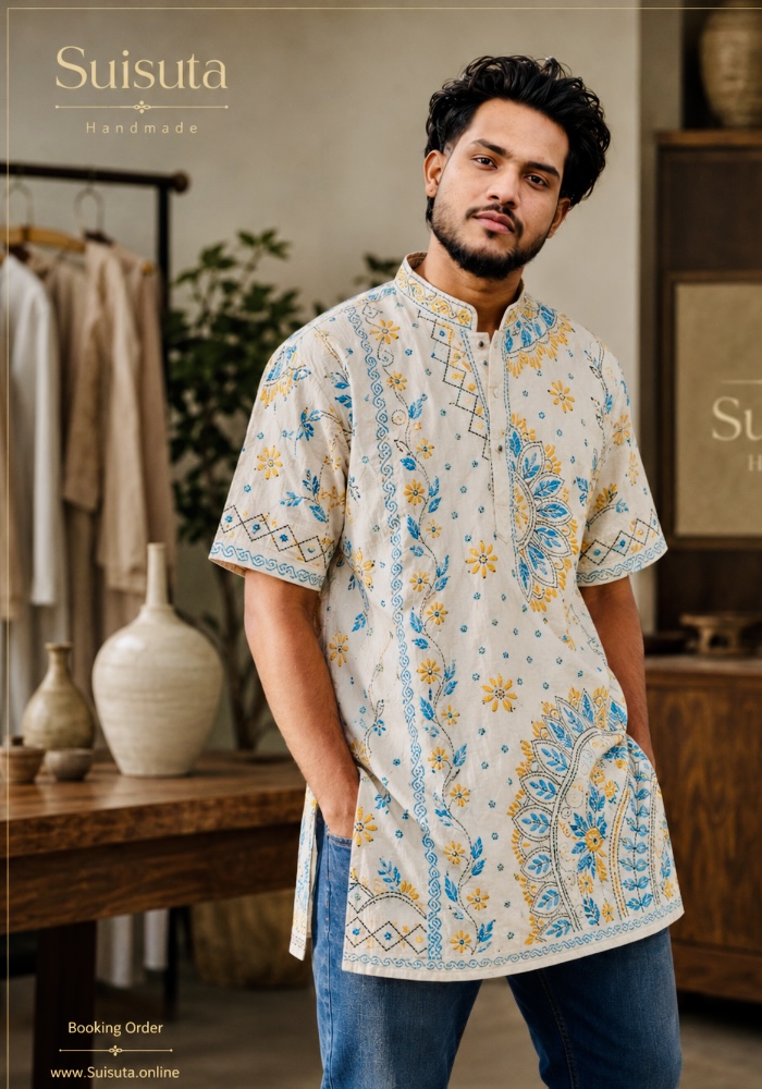 Suisuta Heritage Smart Shirt – হাতে কাজের ইয়াং মেনস ফতুয়া - Image 5
