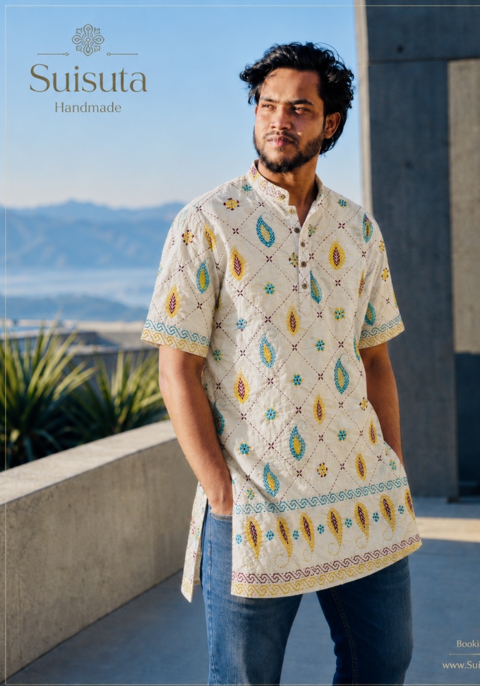Suisuta Heritage Smart Shirt – হাতে কাজের ইয়াং মেনস ফতুয়া - Image 6