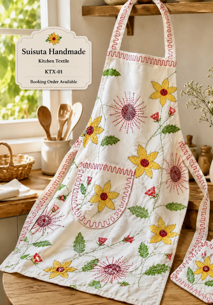 Suisuta Handmade Floral Kitchen Apron – Custom Embroidered Kitchen Textile